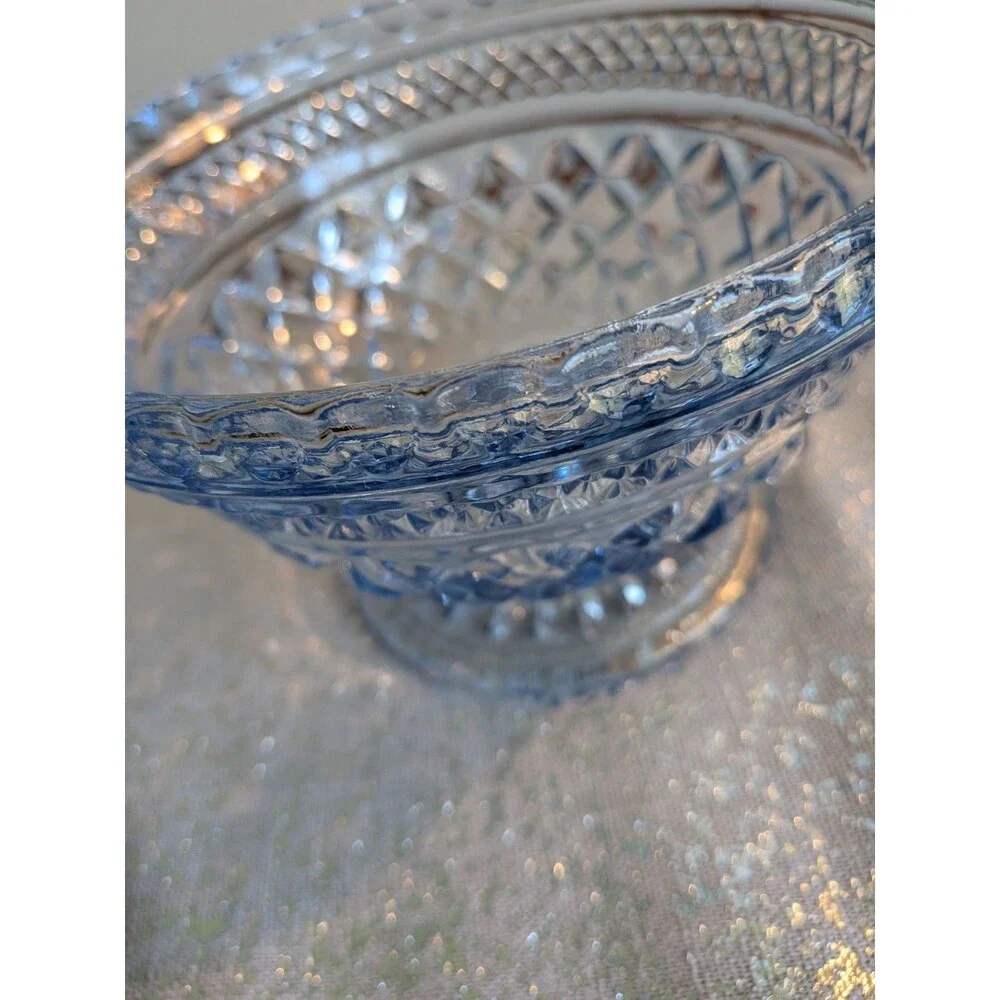 Anchor Hocking WEXFORD Vtg Sapphire Light Blue Footed Compote w/ Lid Candy Dish